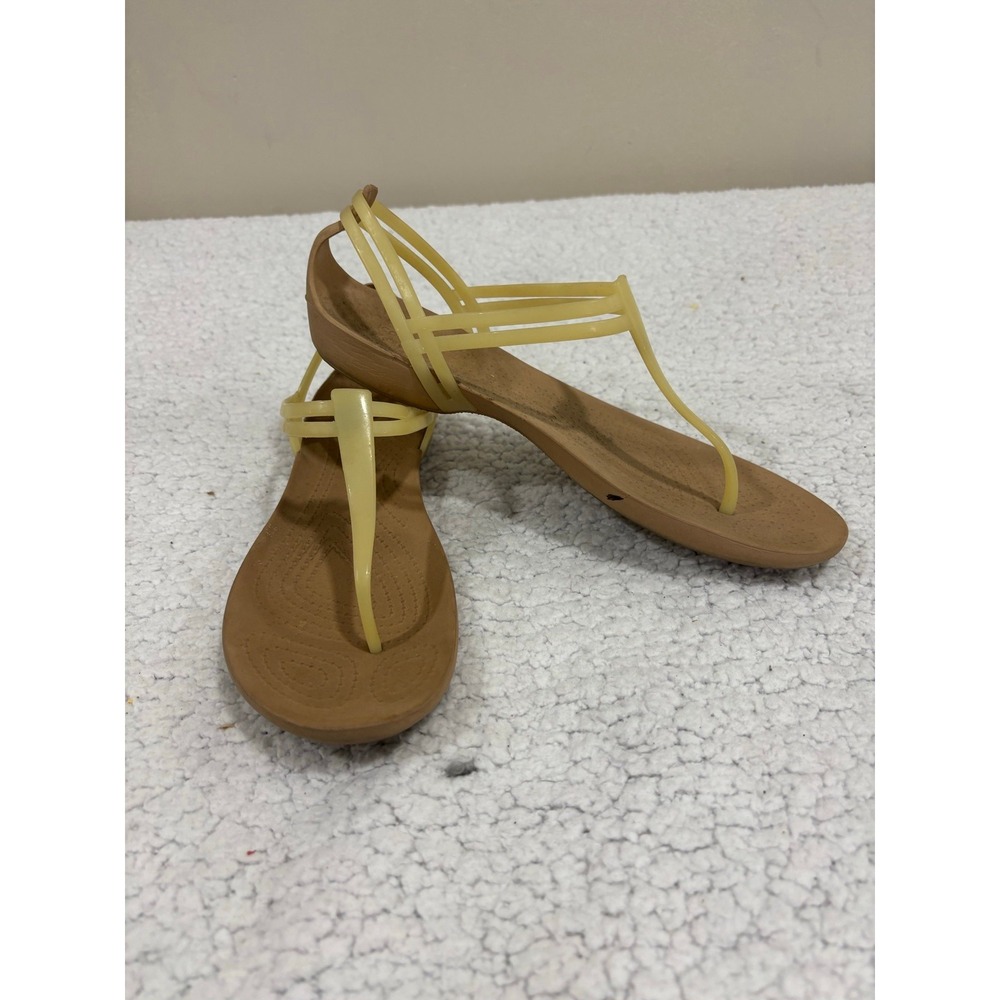 Crocs Isabella Yellow T-Strap Sandals Womens 10 Casual Coastal Summer Beach - Picture 3 of 10
